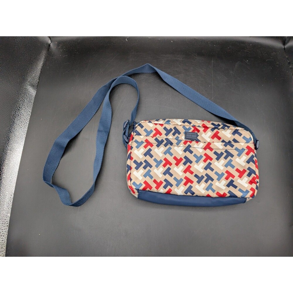 Tommy Hilfiger T Pattern Nylon Crossbody Bag Unisex Purse